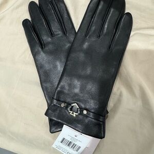 Kate Spade Black Leather Gloves with Arrow Accent